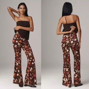 Anthropologie Floral Boot Cut Pants - Brown and Red